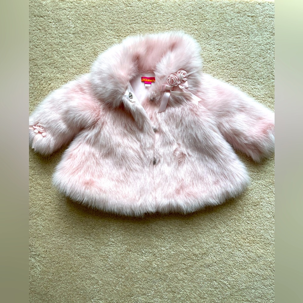 Kate Mack faux fur coat, pink, size 18 months